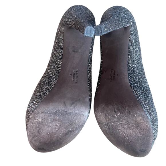 Vera Wang Selima Peep Toe Glitter High Heel Pumps Silver 9 - Picture 6 of 8